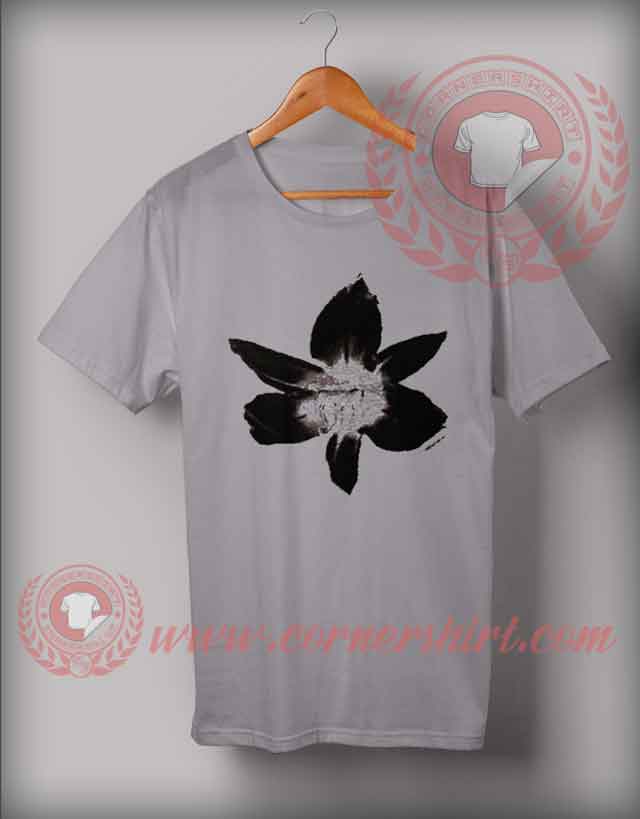 Black Flowers On Grey T shirt