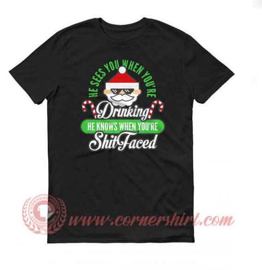 Santa Shit Face Drinking Christmas T shirt