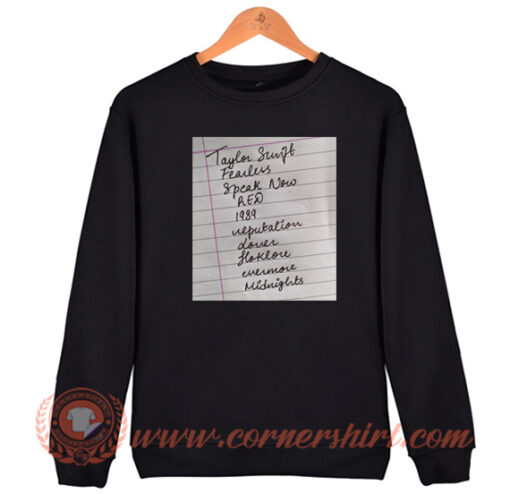 Taylor Swift Song List Handwriting Sweatshirt On Sale